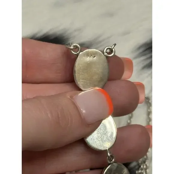 Native American Sterling Silver Pink Fire Opal 4 Stone Lariat Dangle Necklace - Picture 7 of 9